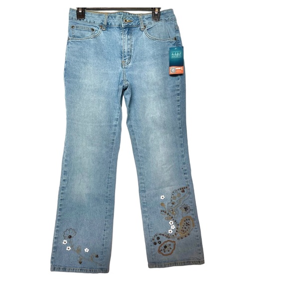 Vintage 70s Bootcut Embroidered Jeans Daisy Light Wash Flare Retro Denim Size 6 - Picture 9 of 9